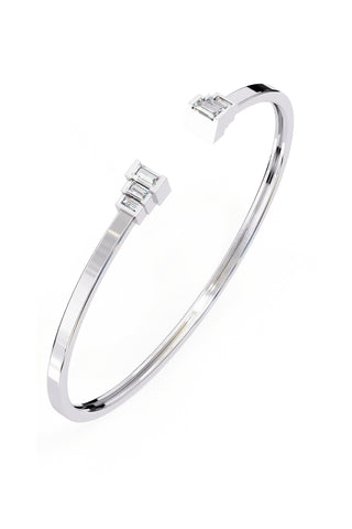 White Gold Baguette cut missoniate open silver bracelet