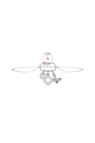 White gold Single Layered Silver Bracelet with Rhodium Butterfly