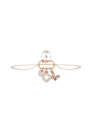 Rose Gold Single Layered Silver Bracelet with Rhodium Butterfly